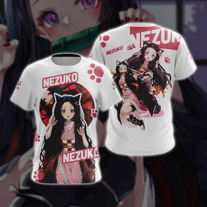 Nezuko Demon Slayer All Over Print T-shirt Zip Hoodie Pullover Hoodie T-shirt