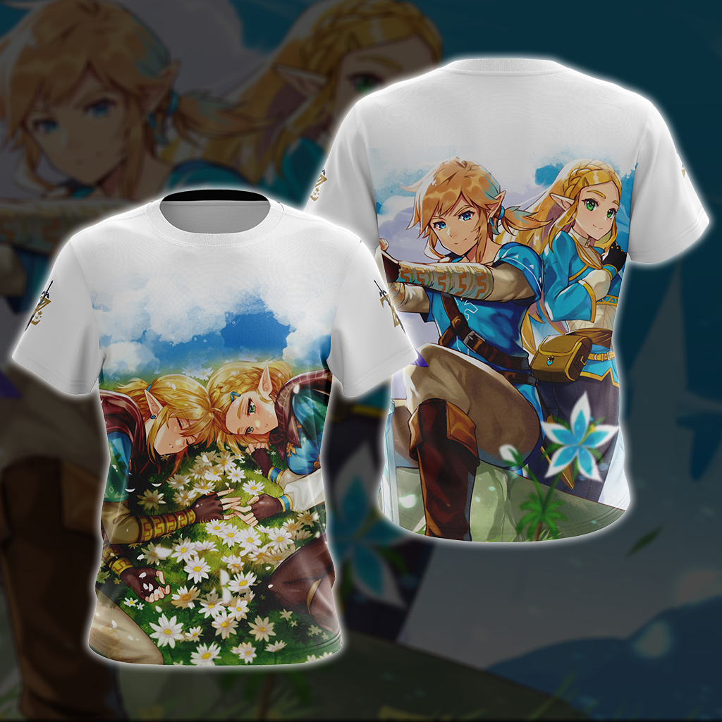 Link and Zelda The Legend of Zelda All Over Print T-shirt Tank Top Zip Hoodie Pullover Hoodie T-shirt