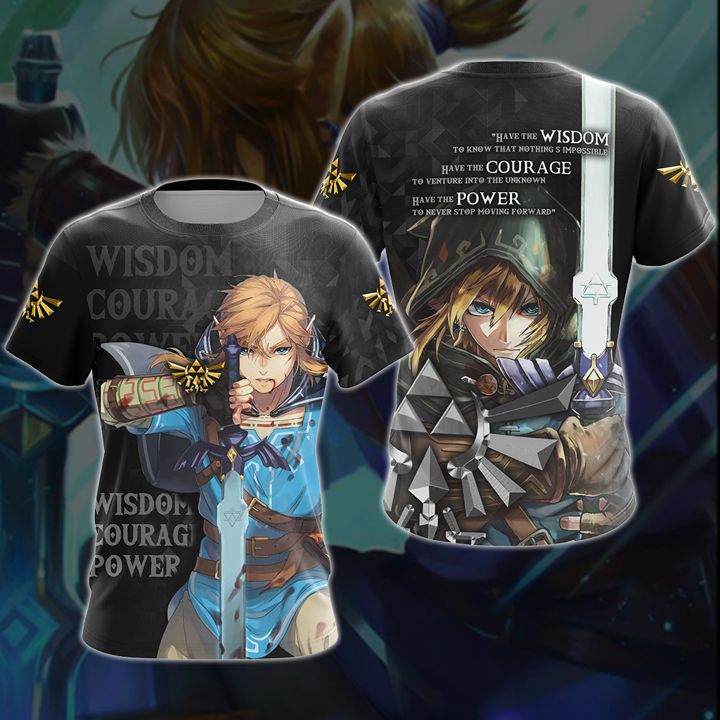 The Legend Of Zelda Link WISDOM COURAGE POWER Unisex 3D T-shirt Zip Hoodie Pullover Hoodie T-shirt
