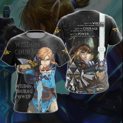 The Legend Of Zelda Link WISDOM COURAGE POWER Unisex 3D T-shirt Zip Hoodie Pullover Hoodie T-shirt