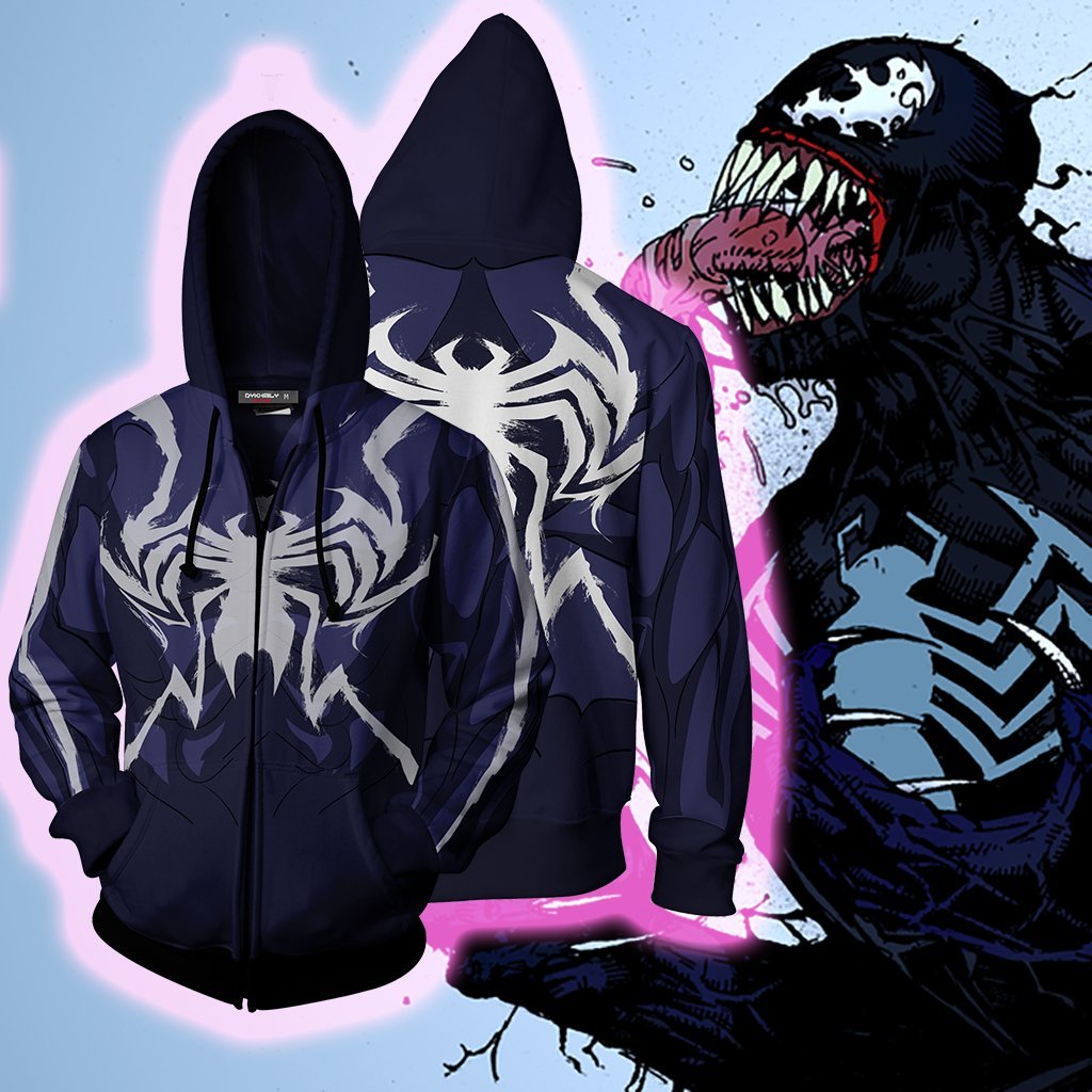 Venom Marvel Cosplay Zip Up Hoodie Jacket 5XL
