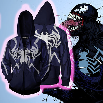 Venom Marvel Cosplay Zip Up Hoodie Jacket 5XL