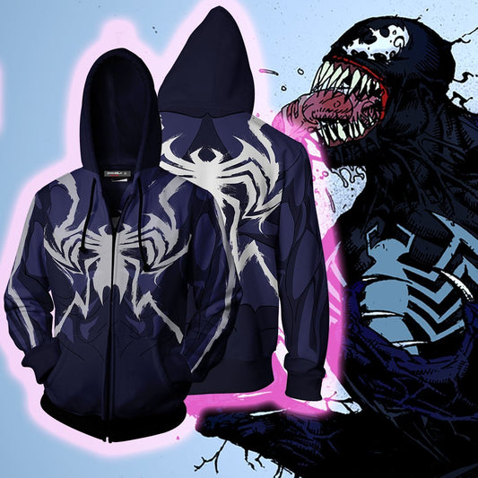 Venom Marvel Cosplay Zip Up Hoodie Jacket 5XL