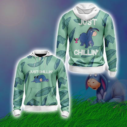 Eeyore Just Chillin Style Unisex 3D T-shirt Zip Hoodie