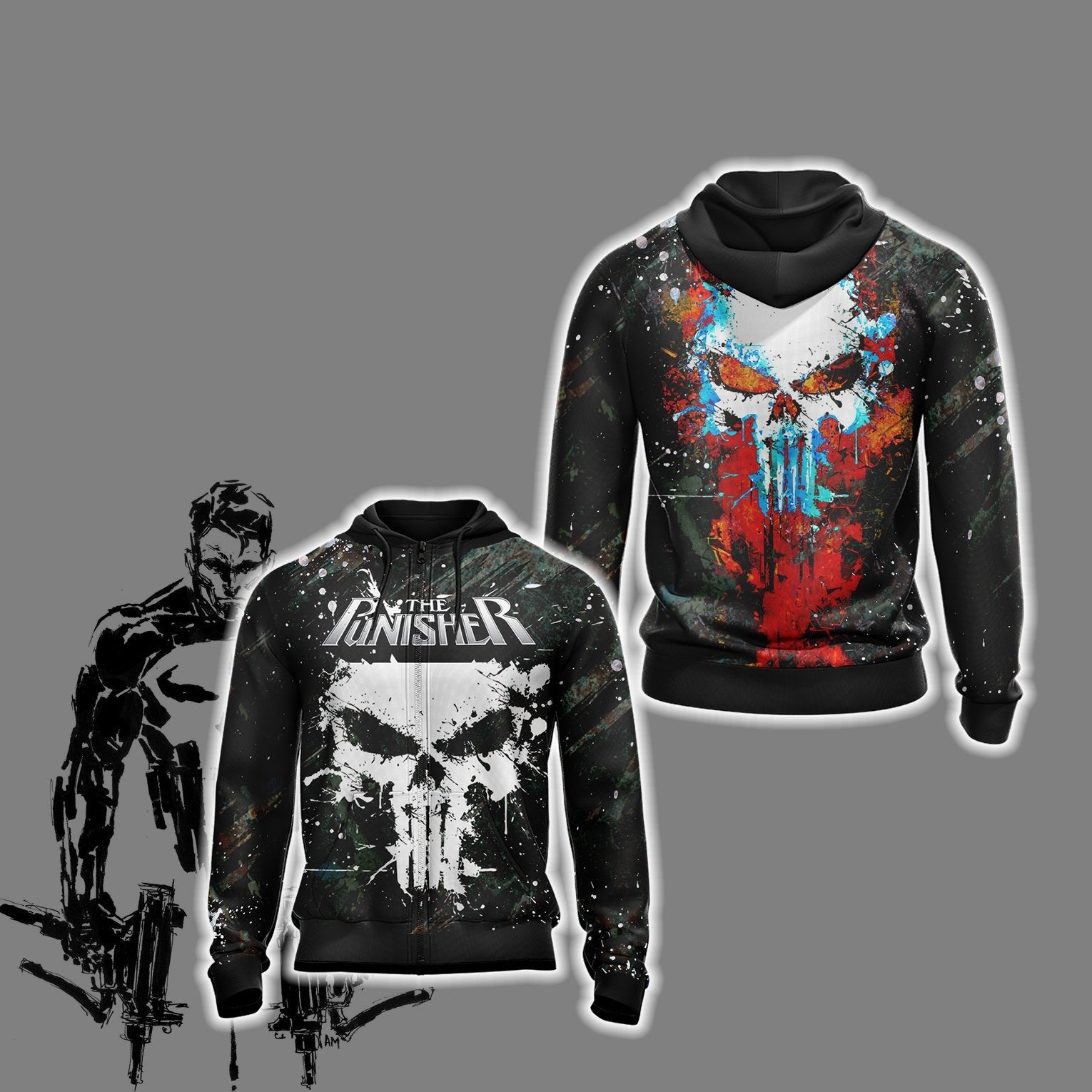 The Punisher New Look Unisex 3D T-shirt Zip Hoodie
