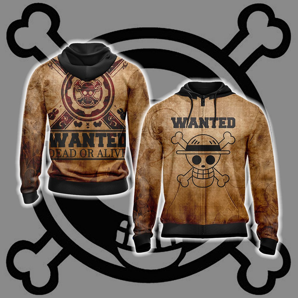 One Piece - Wanted Dead or Alive Unisex 3D T-shirt Zip Hoodie