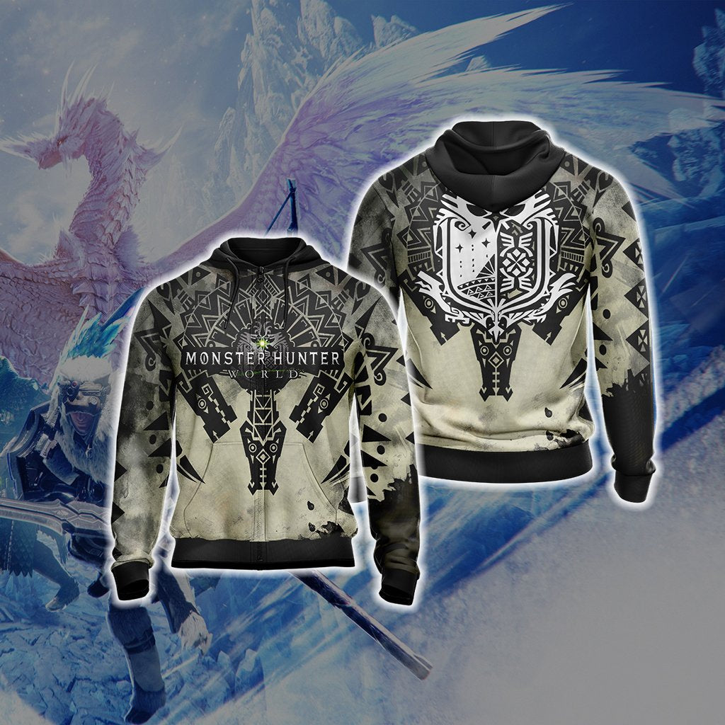 Monster Hunter World Logo Unisex 3D T-shirt Zip Hoodie
