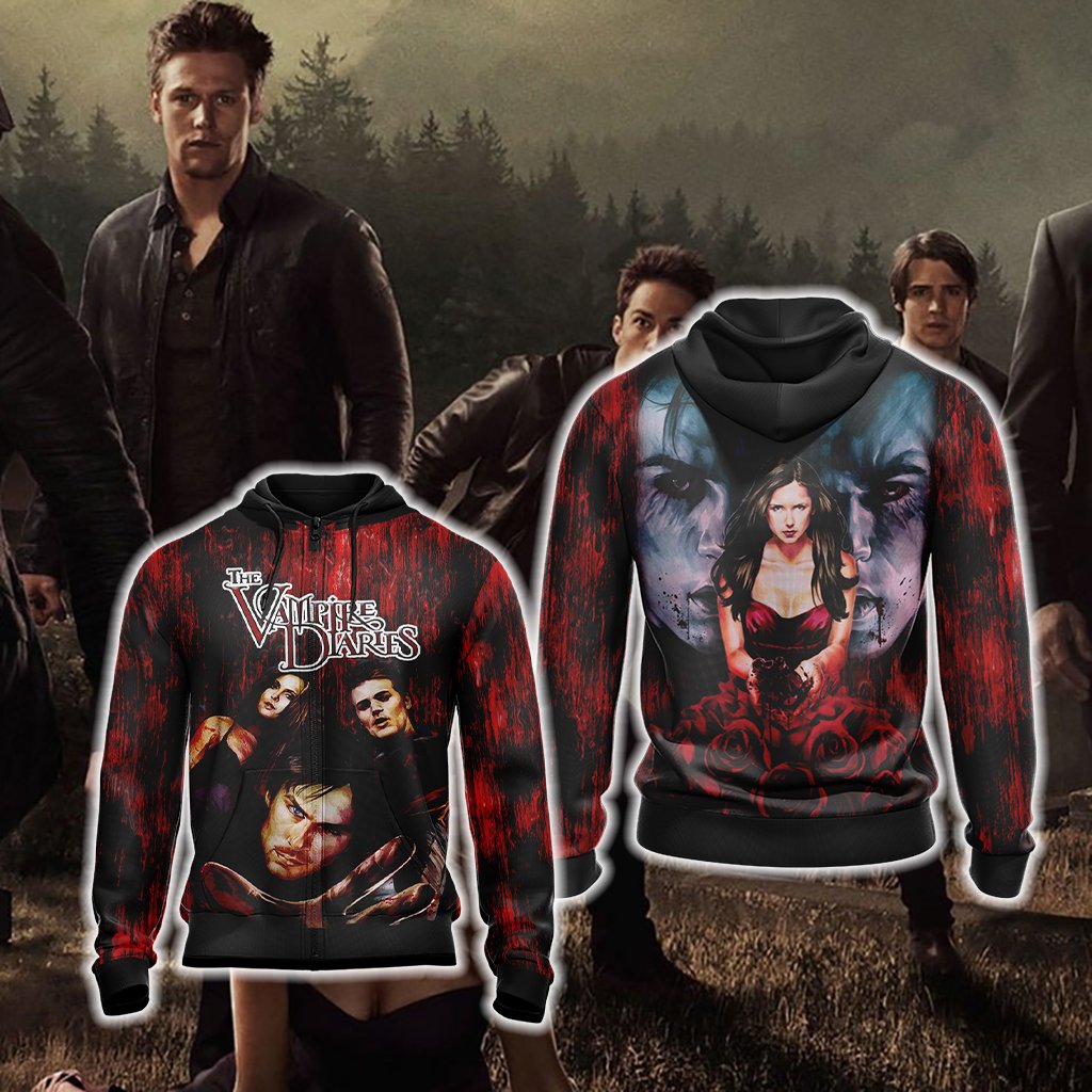 The Vampire Diaries Unisex 3D T-shirt Zip Hoodie