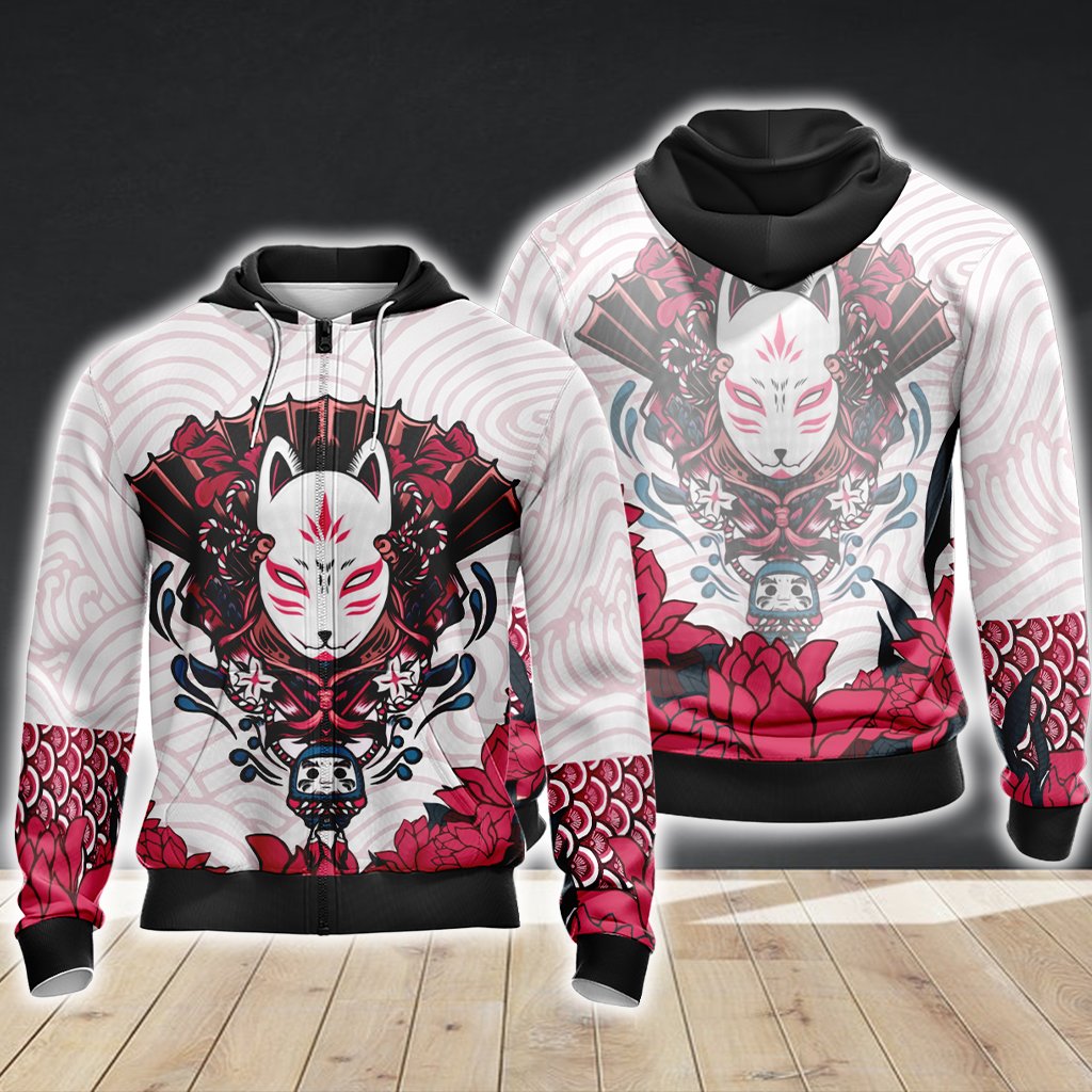 Naruto Kitsune Mask Unisex 3D T-shirt Zip Hoodie