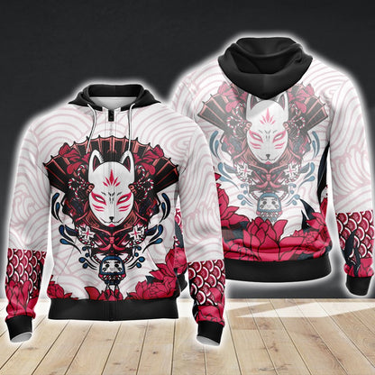 Naruto Kitsune Mask Unisex 3D T-shirt Zip Hoodie