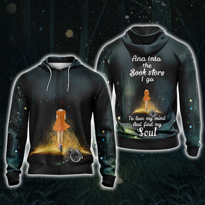 And Into The Book Store I Go To Lose My Mind And Find My Soul Unisex 3D T-shirt Zip Hoodie