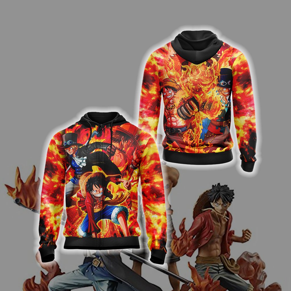 One Piece - Luffy, Sabo, Ace Unisex 3D T-shirt Zip Hoodie