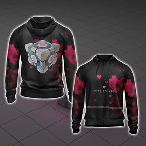 Portal Companion Cube Unisex 3D T-shirt Zip Hoodie XS 