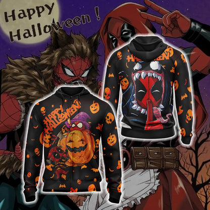 Deadpool x Spider Man - Halloween Unisex 3D T-shirt Zip Hoodie