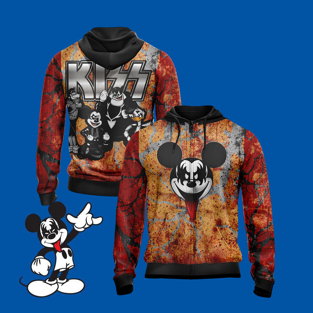 Kiss band x Disney character Unisex 3D T-shirt Zip Hoodie