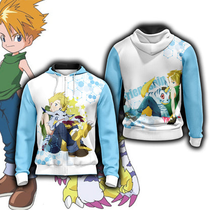 Digimon - Matt Ishida And Garurumon New Unisex 3D T-shirt Zip Hoodie XS 