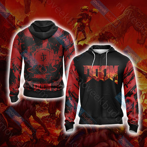 Doom New Look Unisex 3D T-shirt Zip Hoodie XS 