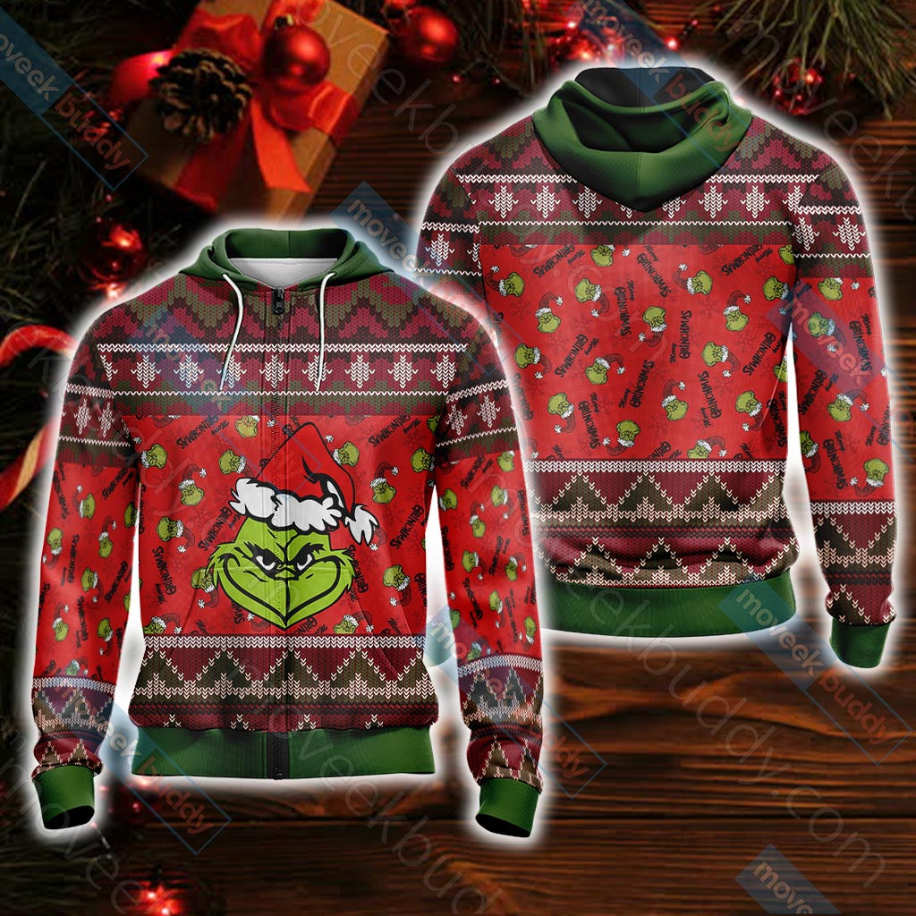 The Grinch Christmas Unisex 3D T-shirt Zip Hoodie