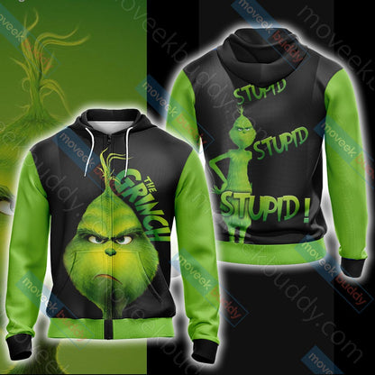 The Grinch "stupid, stupid, stupid!" Unisex 3D T-shirt Zip Hoodie