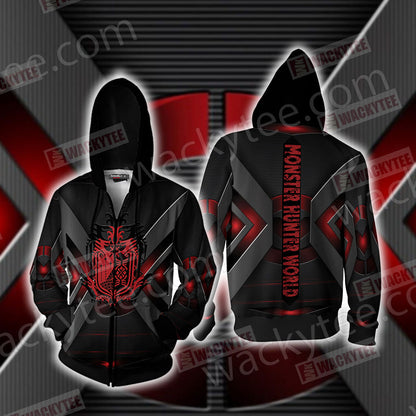Monster Hunter World - Main Crest Unisex 3D T-shirt Zip Hoodie