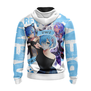 Rem Re:Zero All Over Print T-shirt Zip Hoodie Pullover Hoodie   