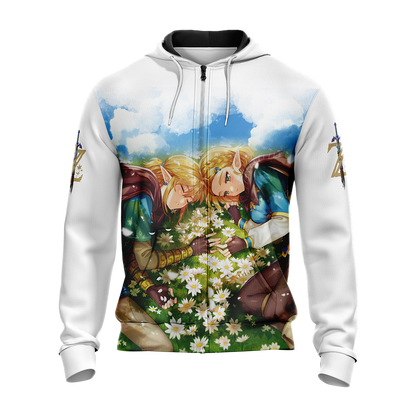 Link and Zelda The Legend of Zelda All Over Print T-shirt Tank Top Zip Hoodie Pullover Hoodie