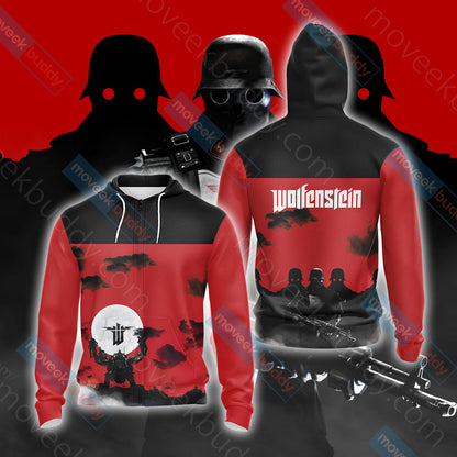 Wolfenstein New Unisex 3D T-shirt Zip Hoodie XS 