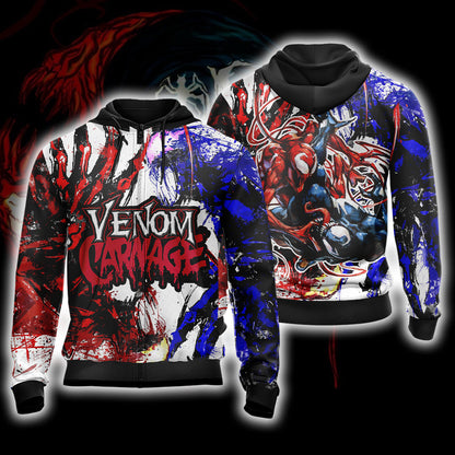 Venom and Carnage Unisex 3D T-shirt Zip Hoodie