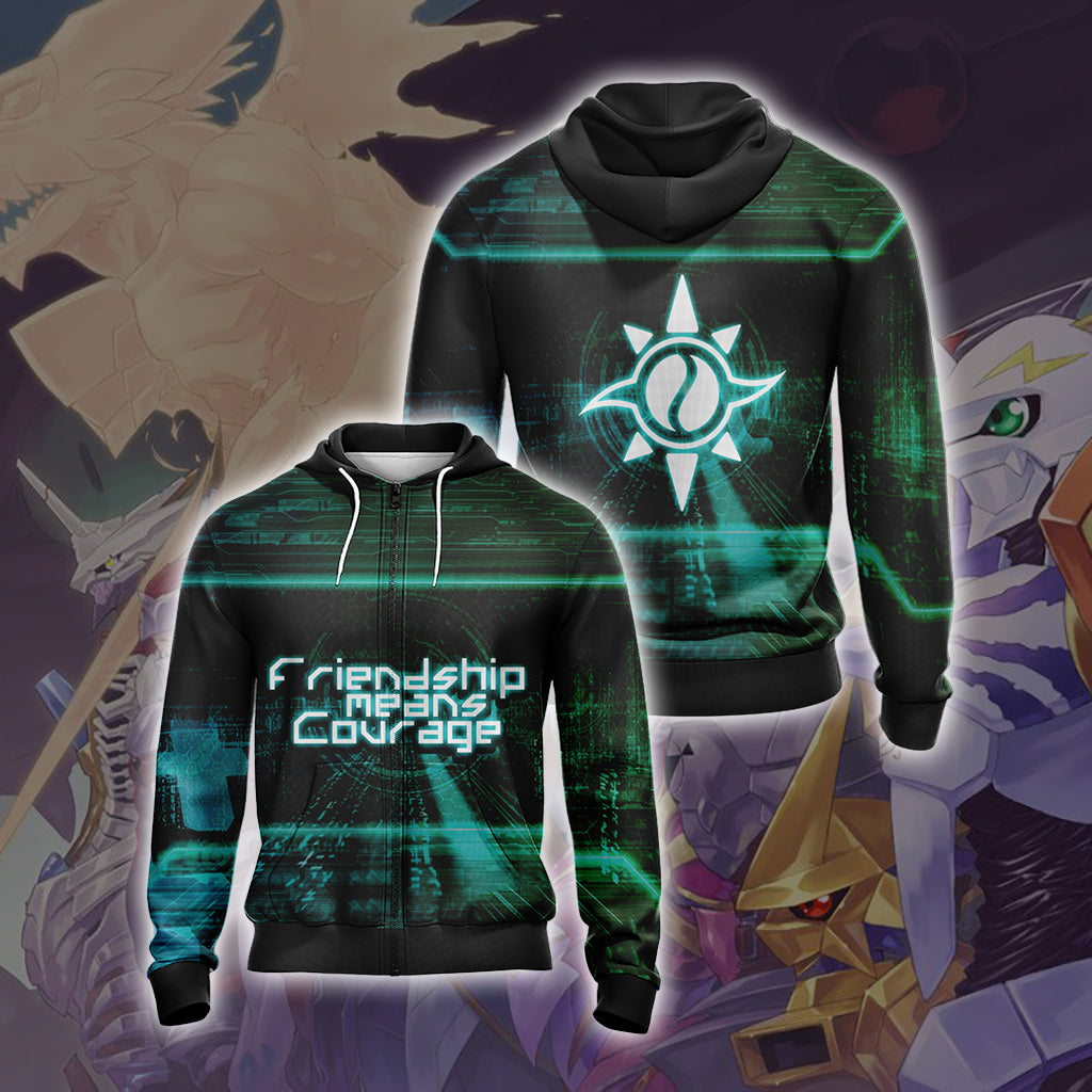Digimon - Friendship means Courage Unisex 3D T-shirt Zip Hoodie