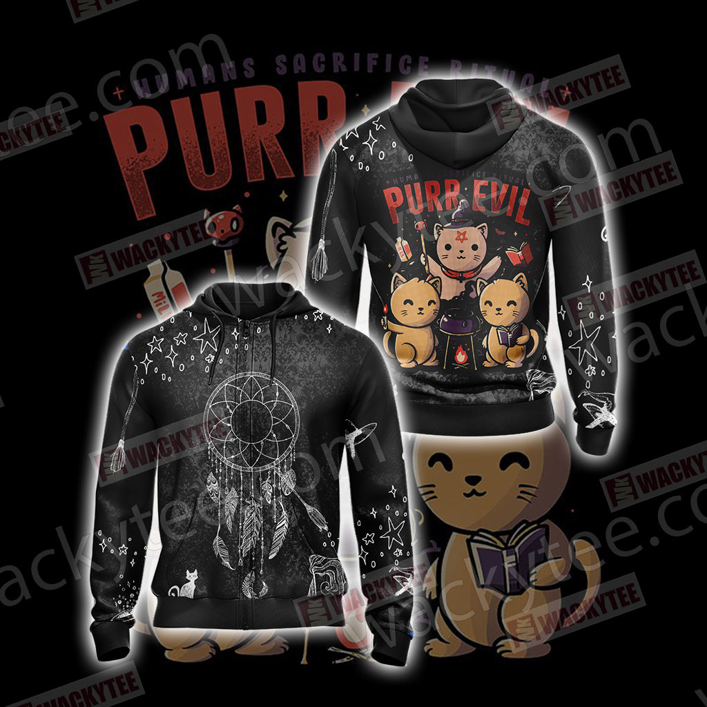 Humans Sacrifice Ritual Purr Evil Cat Unisex 3D T-shirt Zip Hoodie