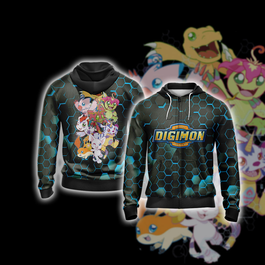 Digimon New Version Unisex 3D T-shirt Zip Hoodie XS 