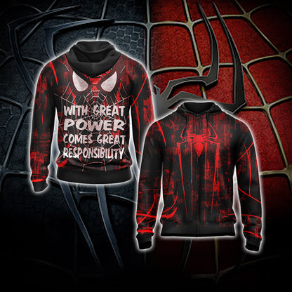Spider-Man With Great Power Comes Great Responsibility Unisex 3D T-shirt Zip Hoodie