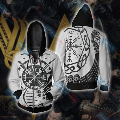Vikings - Vegvisir symbol Unisex 3D T-shirt Zip Hoodie