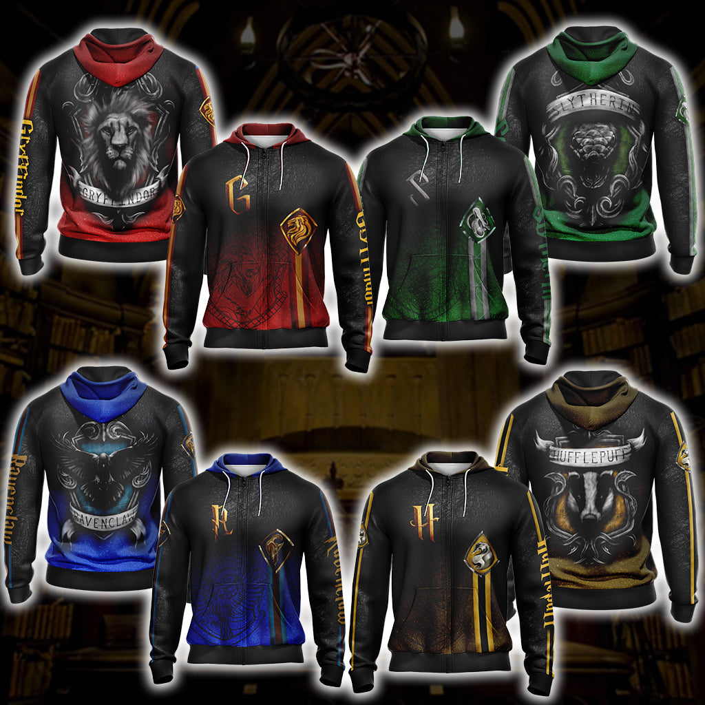 Harry Potter Hogwarts House Gryffindor Slytherin Ravenclaw Hufflepuff T-shirt Zip Hoodie Pullover Hoodie