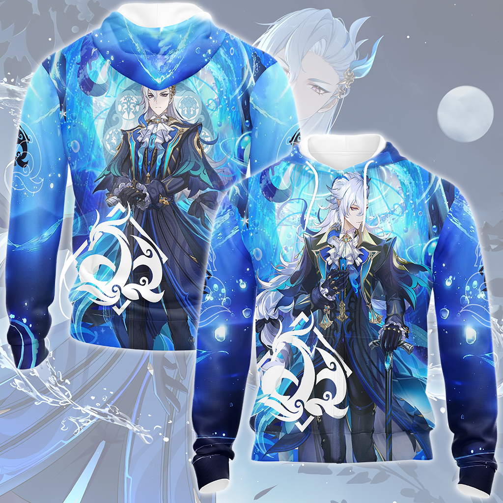Genshin Impact Neuvillette Video Game All Over Printed T-shirt Tank Top Zip Hoodie Pullover Hoodie Hawaiian Shirt Beach Shorts Joggers Zip Hoodie