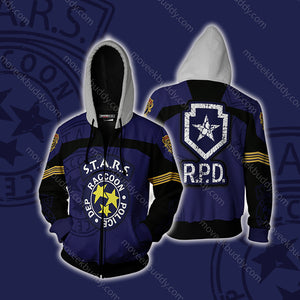 Resident Evil Raccoon Police Department 3D Hoodie Zip Hoodie XS 