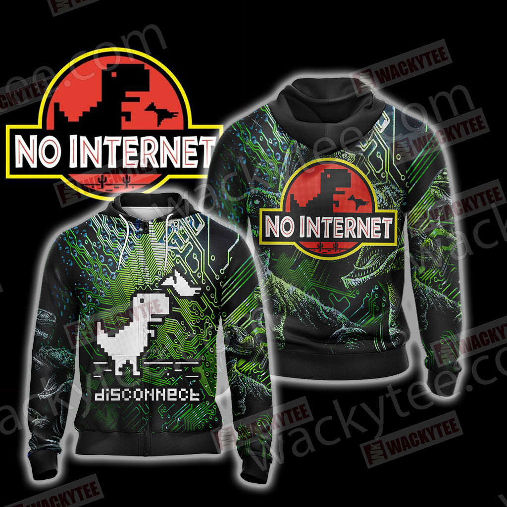 No Internet - Jurassic Park Unisex 3D T-shirt Zip Hoodie
