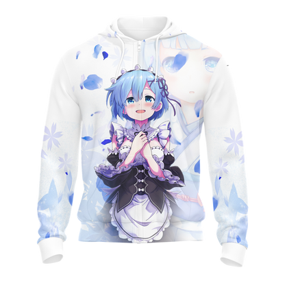 Rem Re:Zero All Over Print T-shirt Zip Hoodie Pullover Hoodie