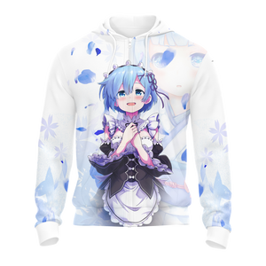 Rem Re:Zero All Over Print T-shirt Zip Hoodie Pullover Hoodie   