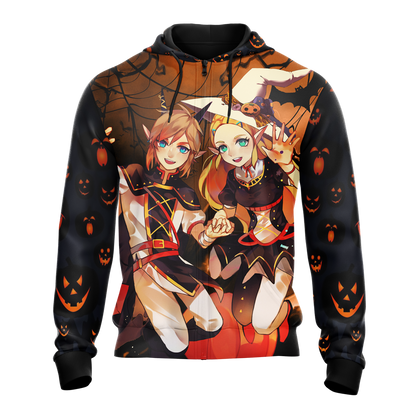 The Legend of Zelda Link & Zelda Halloween All Over Print T-shirt Zip Hoodie Pullover Hoodie