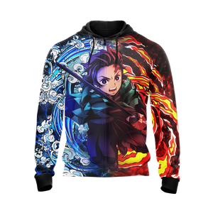 Tanjiro Sun and Water Breathing Techniques Demon Slayer All Over Print T-shirt Zip Hoodie Pullover Hoodie   