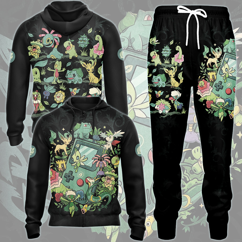 Pokemon Grass Type Club Video Game All Over Printed T-shirt Tank Top Zip Hoodie Pullover Hoodie Hawaiian Shirt Beach Shorts Joggers