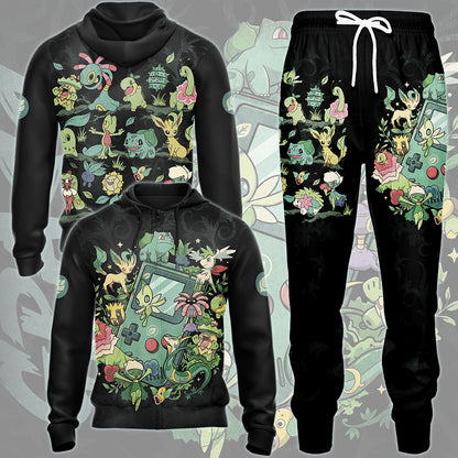 Pokemon Grass Type Club Video Game All Over Printed T-shirt Tank Top Zip Hoodie Pullover Hoodie Hawaiian Shirt Beach Shorts Joggers