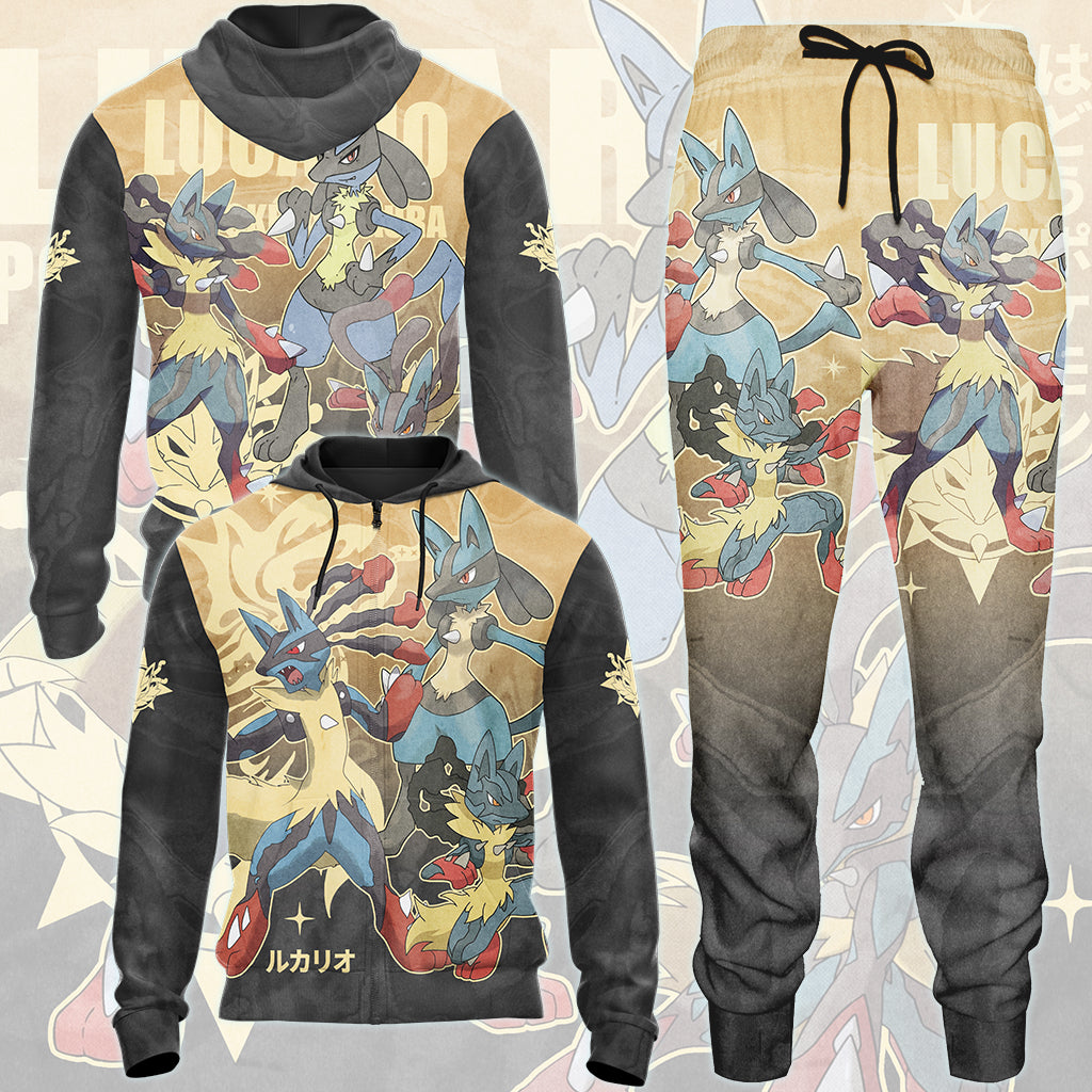 Pokemon Lucario Video Game All Over Printed T-shirt Tank Top Zip Hoodie Pullover Hoodie Hawaiian Shirt Beach Shorts Joggers)