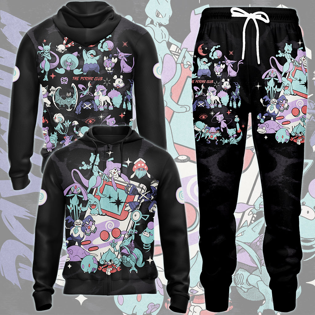 Pokemon Psychic Type Club Video Game All Over Printed T-shirt Tank Top Zip Hoodie Pullover Hoodie Hawaiian Shirt Beach Shorts Joggers