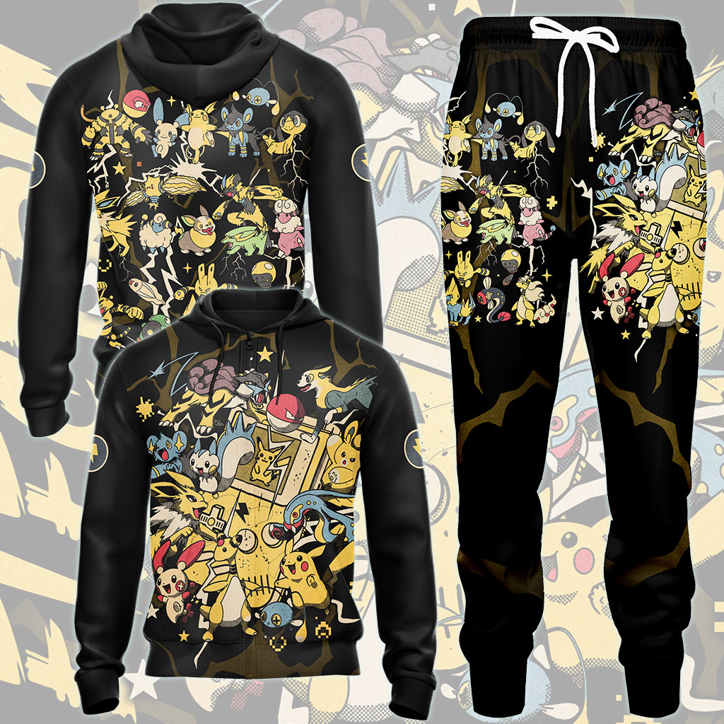 Pokemon Electric Type Club Video Game All Over Printed T-shirt Tank Top Zip Hoodie Pullover Hoodie Hawaiian Shirt Beach Shorts Joggers