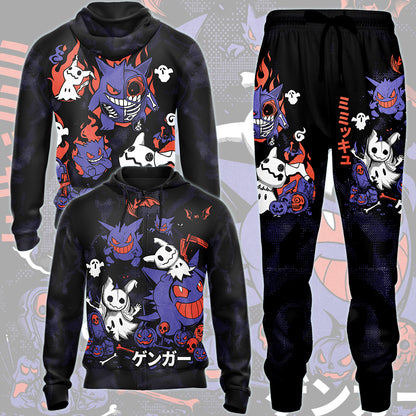 Pokemon Gengar & Mimikyu Halloween Style Video Game All Over Printed T-shirt Tank Top Zip Hoodie Pullover Hoodie Hawaiian Shirt Beach Shorts Joggers