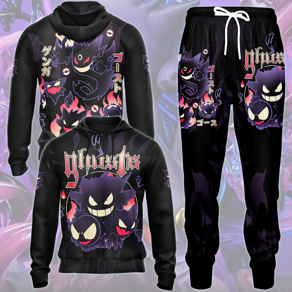 Pokemon Gengar Evolutions Video Game All Over Printed T-shirt Tank Top Zip Hoodie Pullover Hoodie Hawaiian Shirt Beach Shorts Joggers