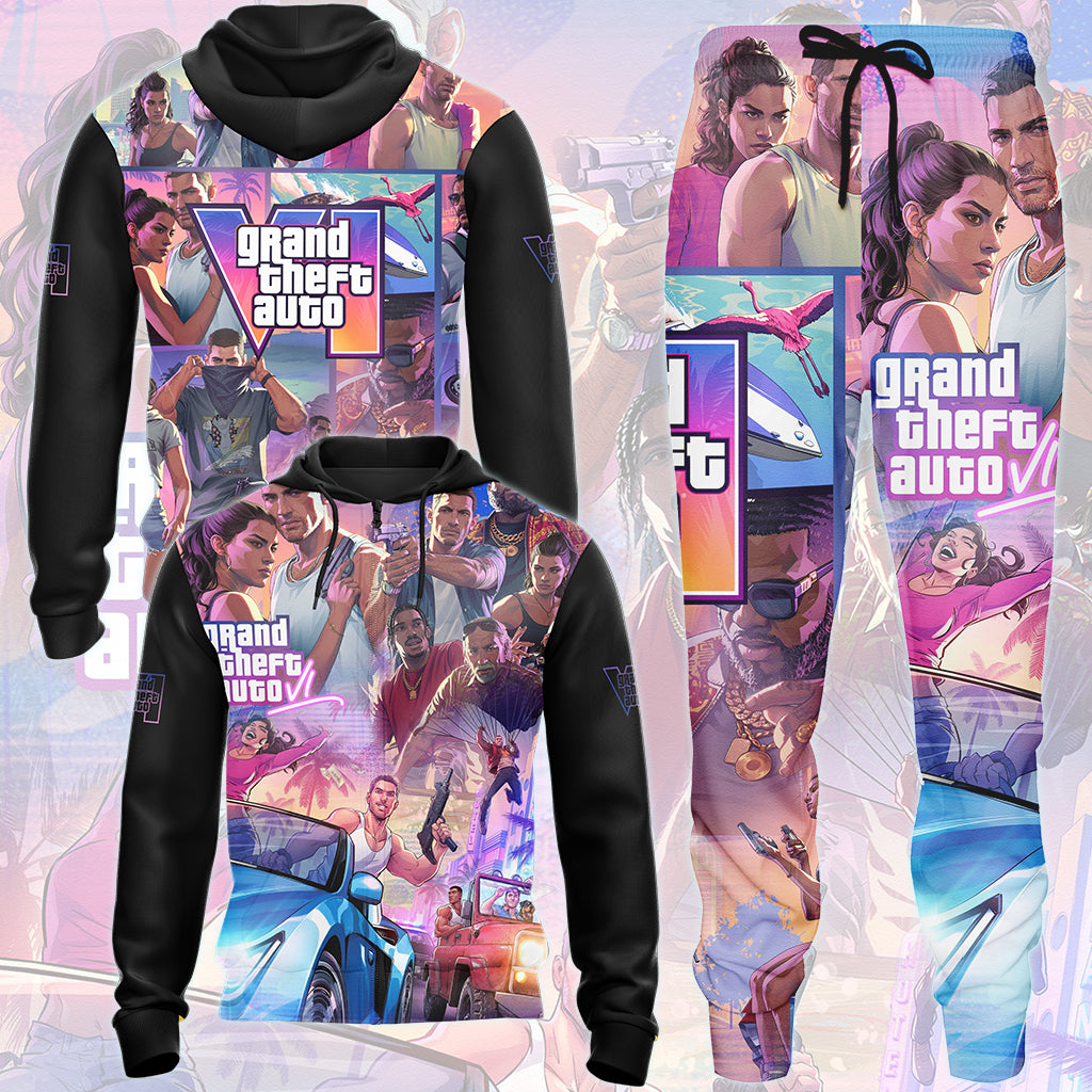 Grand Theft Auto VI Video Game All Over Printed T-shirt Tank Top Zip Hoodie Pullover Hoodie Hawaiian Shirt Beach Shorts Joggers