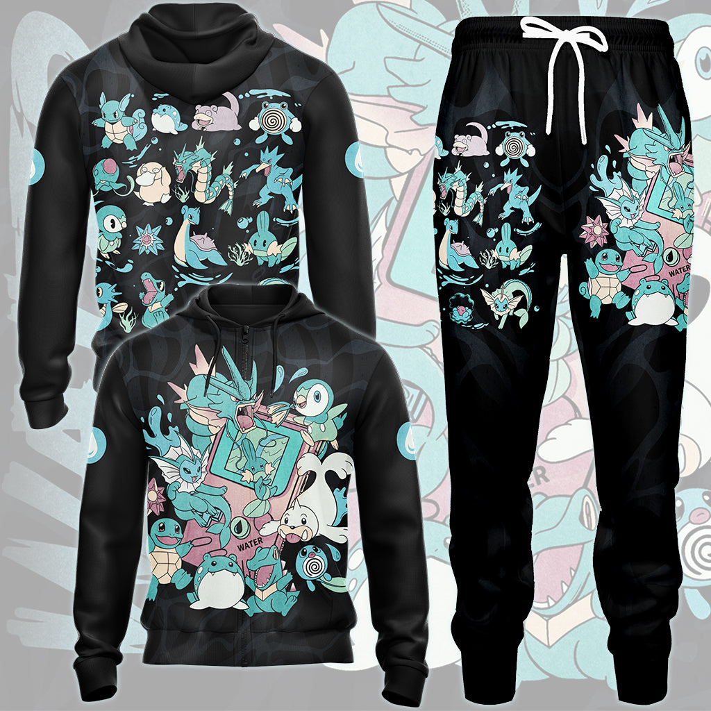 Pokemon Water Type Club Video Game All Over Printed T-shirt Tank Top Zip Hoodie Pullover Hoodie Hawaiian Shirt Beach Shorts Joggers